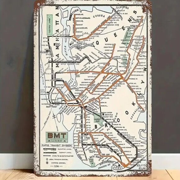 1925 NYC MTA Subway Lines Map Metal Print Sign 8"x12" + Bonus Current Paper Map - Picture 6 of 8